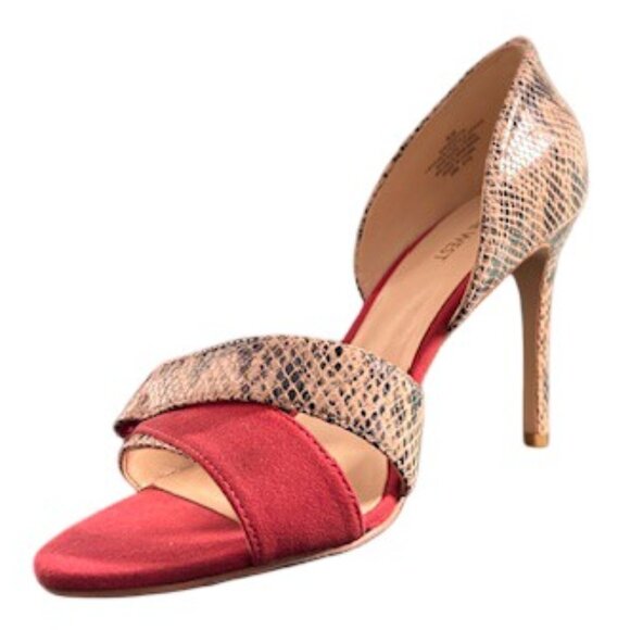 Nine West Snakeskin Print with Coral Suede Open Toe Stiletto Heel - Size 8.5 - Picture 8 of 10